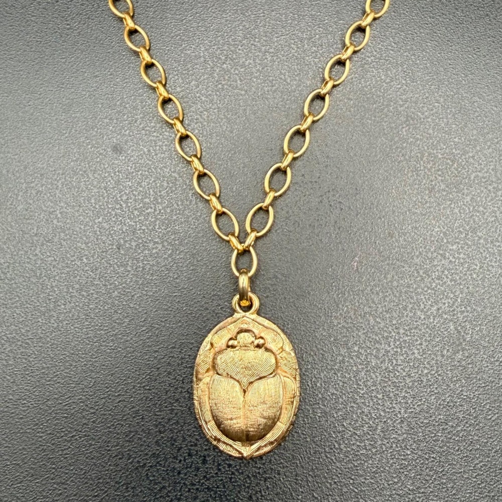 Napier Scarab Pendant Necklace Gold Plate Egyptian Revival 24 Inches 1976